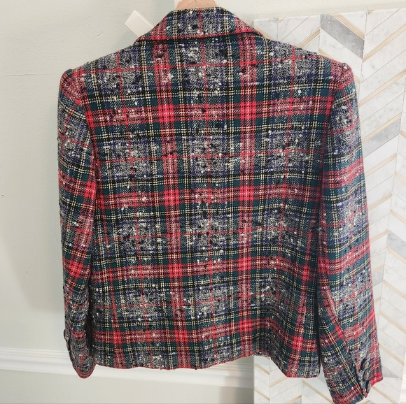 YSL Saint Laurent Rive Gauche Paris Vintage Tartan Tweed Blazer 1970s Euc - Picture 6 of 16